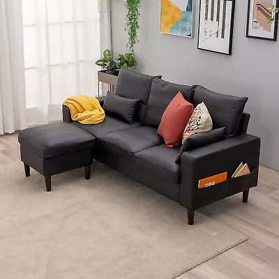 3 Seat Convertible Sectional Sofa Couch Linen Fabric L-Shaped + Ottoman • $269.99