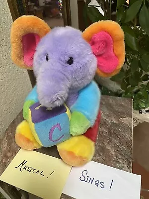 Aurora Baby ~ Elephant Plush ~ Colorful Block Musical Stuffed  9  Sings ABC S • $15