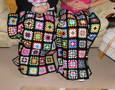 £17 • Buy KNEE THROW/LAP BLANKET NEW Pretty Handmade Vintage Crochet Granny Square 