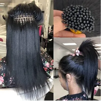 I Tip Hair Extension Yaki Straight Microlink Brazilian I Tip Human Hair 100Pcs • $93.45