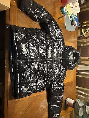 $254 Calvin Klein Men's Black High Shine Hooded Down Puffer Coat Jacket Size XL • $30