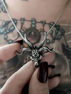 Gothic Mens Biker Church Of Satan Baphomet Goat Of Mendes Pendant Necklace Gift • $7.99