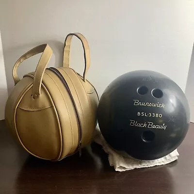 Vintage Black Beauty Brunswick 10lb Bowling Ball BSL-3380  Unique Retro Bag • $49