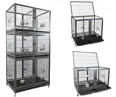 $209.99 • Buy Homey Pet 43  Dog Cat Heavy Duty Metal Cage Kennel Tray Divider Wheels And Parts