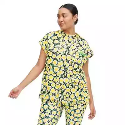 Nylon Packable Yellow Poppy Short Sleeve Hooded Vest DVF Diane Von Furstenberg • $38.88