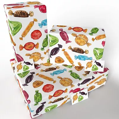 £5.95 • Buy Sweets - 3 Sheets & Tags - 100% Recycled Birthday Gift Wrapping Paper