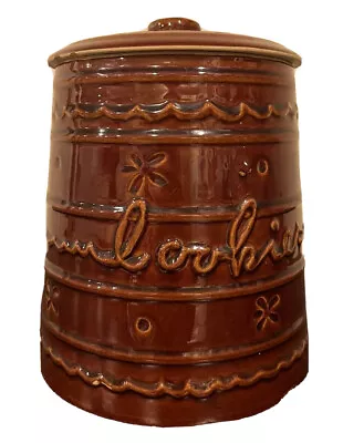 1950’s Daisy Dots Marcrest  Brown Drip  Style Stoneware S Ceramic Cookie Jar • $20