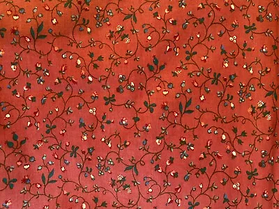 Vtg P KAUFMANN Brick RED Fabric BERRY VINES 54  W X 4.5 Yards Cotton Berries • $24