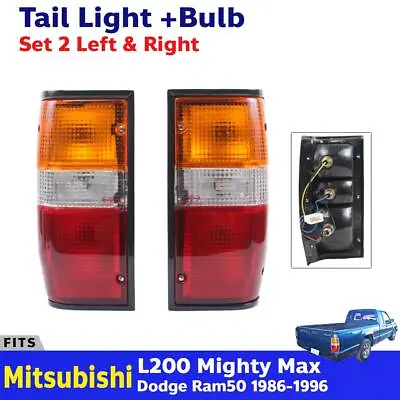 Pair Tail Light + Bulbs Fits Mitsubishi L200 Mighty Max Dodge Ram 50 1987-1996 • $81.97