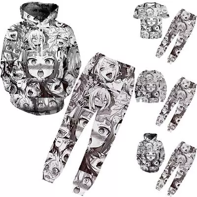 Ahegao Anime Face Hoodie And Pants Creative 3d Printed Jogger Suit For Men And • $38.56