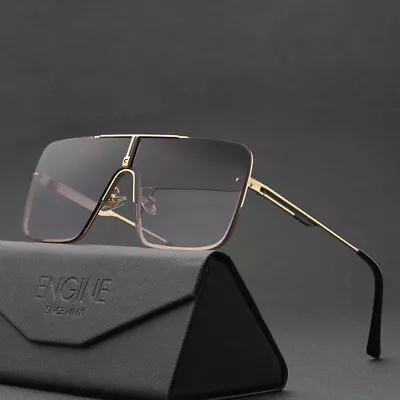 Designer Oversized Square Pilot Sunglasses Metal Bar Mens Fashion Shade Glasses • £9.23