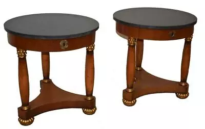 Pair Of Empire Mahogany And Granite Round Side Tables / Stands William Switzer • $1500