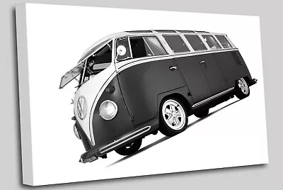 VW Camper Van Black And White Canvas Wall Art Picture Print • £18.99