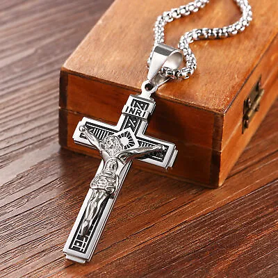 $15.74 • Buy 925 Sterling Silver 3D Christian Jesus Christ Cross Catholic Crucifix Necklace