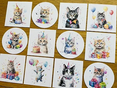 £2.69 • Buy 6x Watercolour Kitten Cat Card Toppers Card Making Birthday Balloons Party