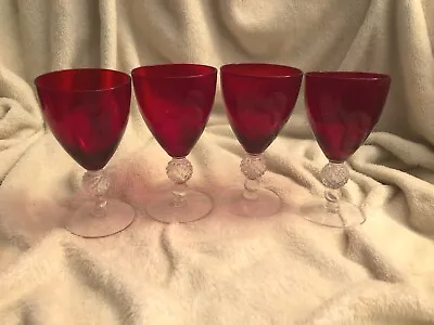 4 Morgantown # 7643 Claret Golfball Stems In  Spanish Red  Color All Are Perfect • $65