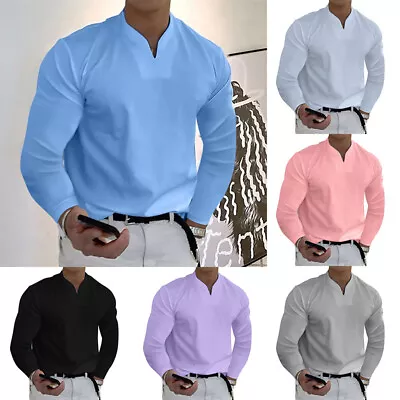 $13.11 • Buy Autumn Mens Baggy V Neck T Shirt Long Sleeve Blouse Casual Loose Tops Dress Tee~