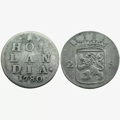 VOC 2 Stuivers Hollandia Coin (1780) Province Of Holland DUTCH REPUBLIC #B38 • $6.50