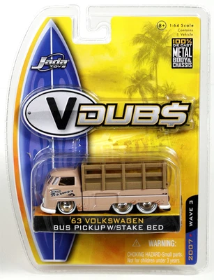 Jada Toys 1963 VW Bus Pickup W/Stake Bed Vdubs #12062-031 NRFP 2007 Tan 1:64 • $26.95