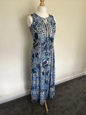 Ex-Monsoon Ladies Blue Printed Summer Holiday Maxi Dress Sizes Small To XL • £10