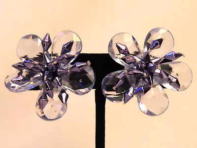 Vintage Big Purple Lucite Flower Clip-On Earrings • $3