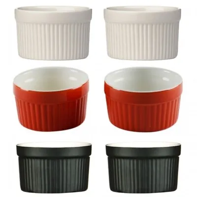 Round Ramekin Cream Red Black Ceramic Oven Dish Serving Bowls Sauce Souffle Set  • £6.95