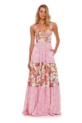 Nwt Agua Bendita Alani Java Floral Mix Media Maxi Dress Size M Pink Floral • $138.99