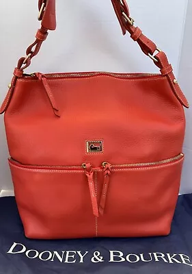 DOONEY & BOURKE Dillen Lg Pocket Sac Orange Pebbled Leather Shoulder Bag Purse • $59