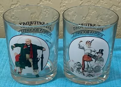 The Saturday Evening Post Norman Rockwell Glasses: Gift & Strongman Lot Of 2  • $17.50