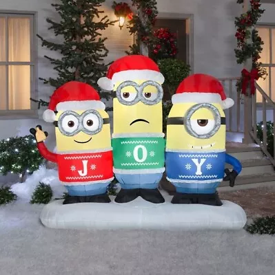5 Ft MINIONS WITH JOY SWEATERS Airblown Lighted Yard Inflatable • $199.99