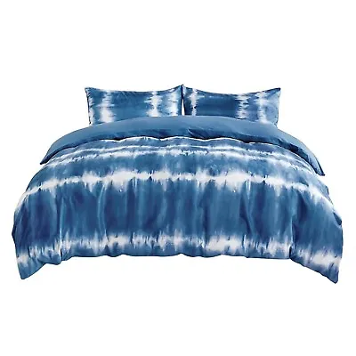 Duvet Bedding Cover Set King Size 230x220cm Tie Dye Microfibre - Navy - Bedsure • £12.99
