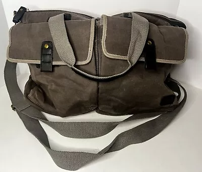 Marc New York Andrew Marc Canvas & Leather Crossbody Commuter Laptop Bag Brown • $29.99