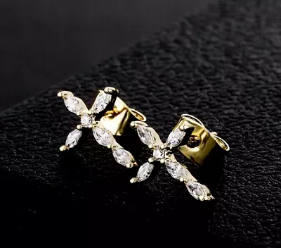 2.50Ct Marquise Lab-Created Diamond Women's Cross Stud Earrings 14K Gold Plated • $49.99