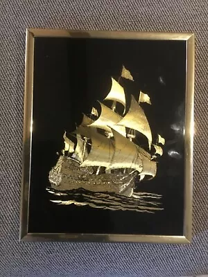 Kafka Industries Gold Foil Galleon Ship Made In USA Framed • $7.99