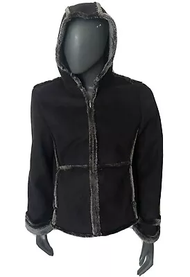 £16.50 • Buy Next Womens Size 16 Black Hooded Short Coat Faux Sheepskin Fur Suede VGC