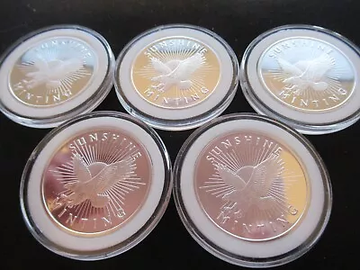 Lot Of 5 - 1 Troy Oz Sunshine Minting .999 Fine Silver Round Mint Mark SI • $155