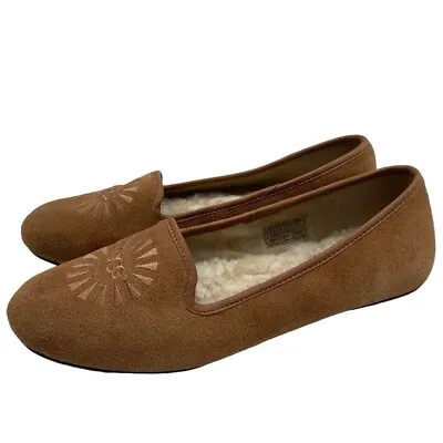 UGG Flats Alloway Women's Brown Chestnut Suede Shearling Slip On Size 6 • $37.74