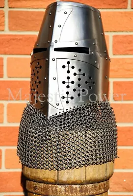  Medieval Knight Armor Crusader Templar Helmet Viking Chainmail Helmet 14 Gauge • £154