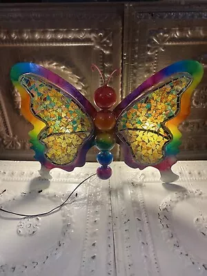 Big Mosaic Art Multicolored Butterfly Metal Wall Mount Lamp • $125