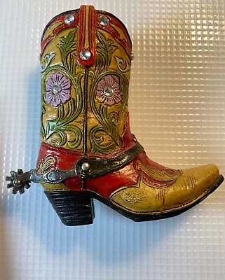 Mini Decorative Resin Cowboy Boot Pink Flowers With Bedazzles And Spur • $6.99