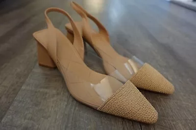 ZARA Clear Vinyl Woven Rattan Raffia Wide Heel Slingback Nude Summer 41 10.5 • $25