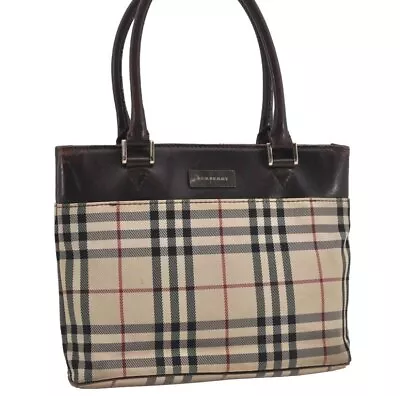 Authentic BURBERRY Vintage Nova Check Nylon Leather Hand Bag Purse Beige 9074I • $190