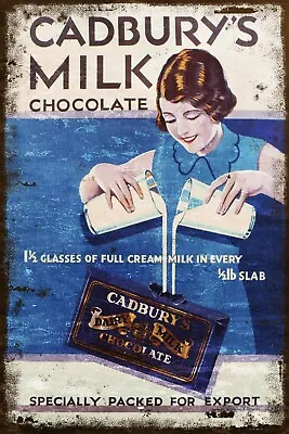 Cadburys Milk Chocolate Advert Vintage Aged Look New Metal Sign Plaque • £4.95