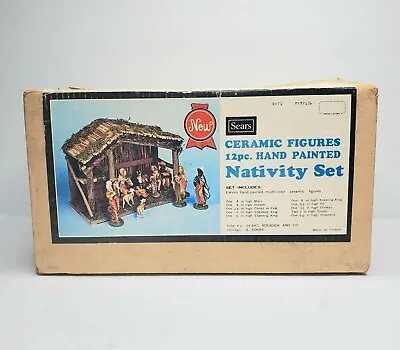 Vintage Sears 11 Piece Nativity Set Handpainted Ceramic Original Box • $78