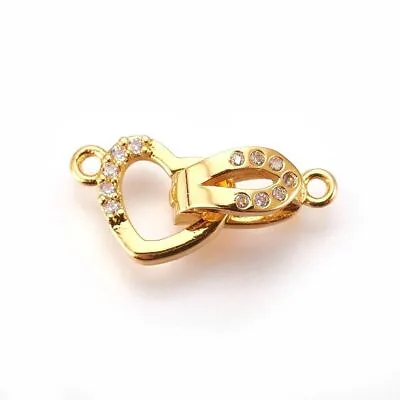 5x Real 18K Gold Plated Brass Micro Pave CZ Fold Over Clasps Heart Findings 18mm • $9.99