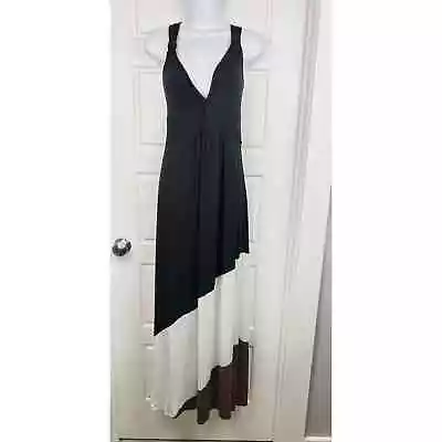 Spense Dress Size L Black White Brown Color Block Sleeveless V-Neck Maxi • $17
