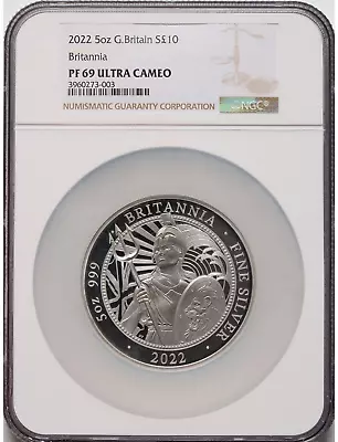 2022 Great Britain £10 Britannia 5 Oz Silver Proof NGC PF 69 Ultra Cameo • $495