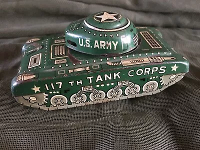 Vintage US Army 117th Tank Corps Tin Toy Tank • $15.99