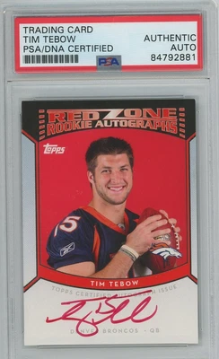 $100 • Buy Tim Tebow 2010 Topps Red Zone Rookie RC Red Bronco PSA/DNA Signed Auto Autograph