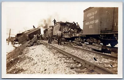 Postcard RPPC Milwaukee WI C&NW RR Train Wreck Clean Up March 1914 A78 • $17.99